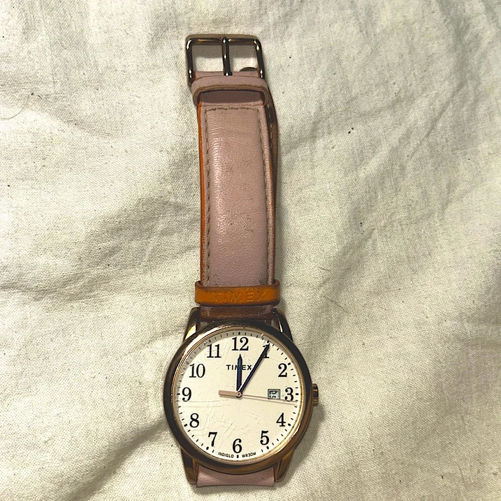 Women's Timex Rose-Gold Tone Watch 20mm Indiglo Date Pink Leather Band